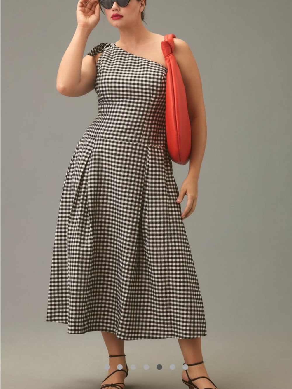 Anthropologie Black & White Gingham One-Shoulder Midi Dress